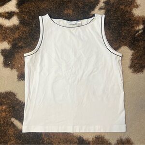 Liz Claiborne Boat Neck White Top with Black Piping